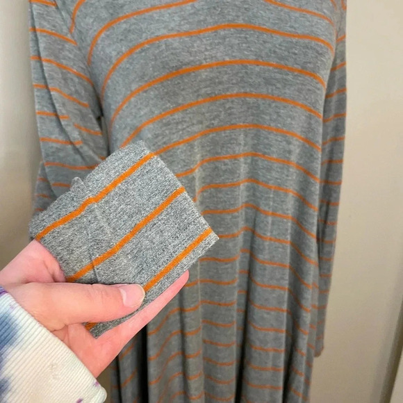 Matilda Jane Gray and Orange Striped V Neck Long Sleeve Tunic Top - Picture 4 of 10